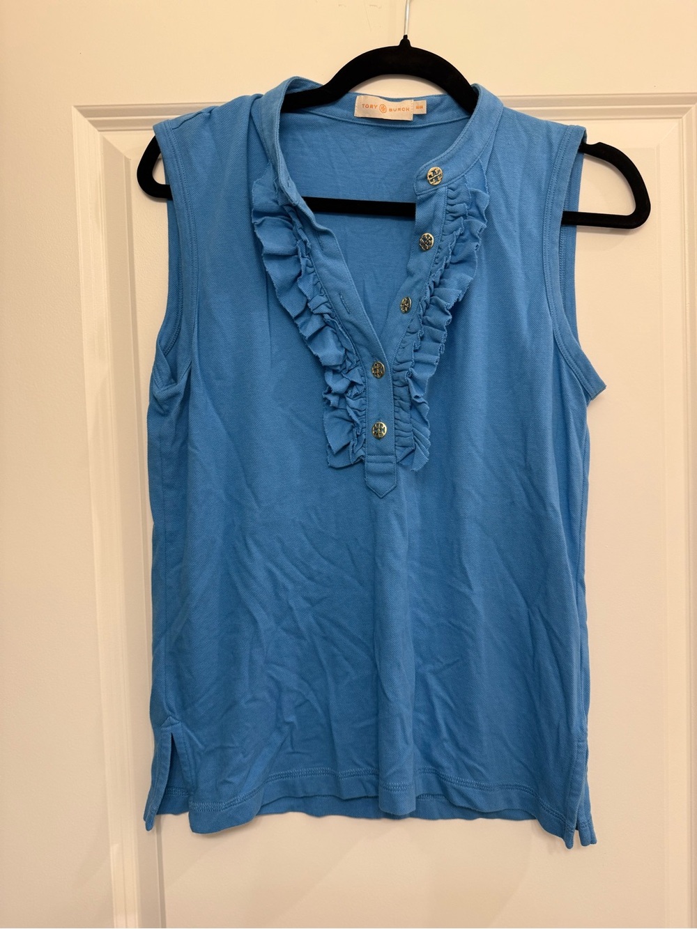 Tory Burch Sky Blue Ruffle-Trim Sleeveless Camisole